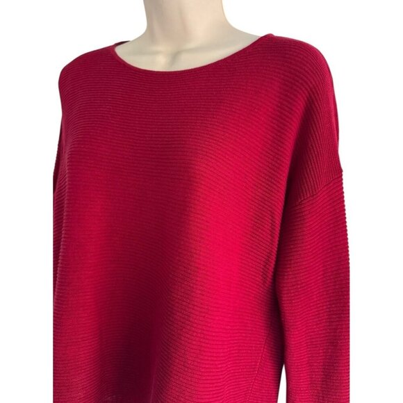 Eileen Fisher Woman's Sz XS Dark Red Ribbed Knit Top Organic Linen Cotton Blend - Picture 2 of 8